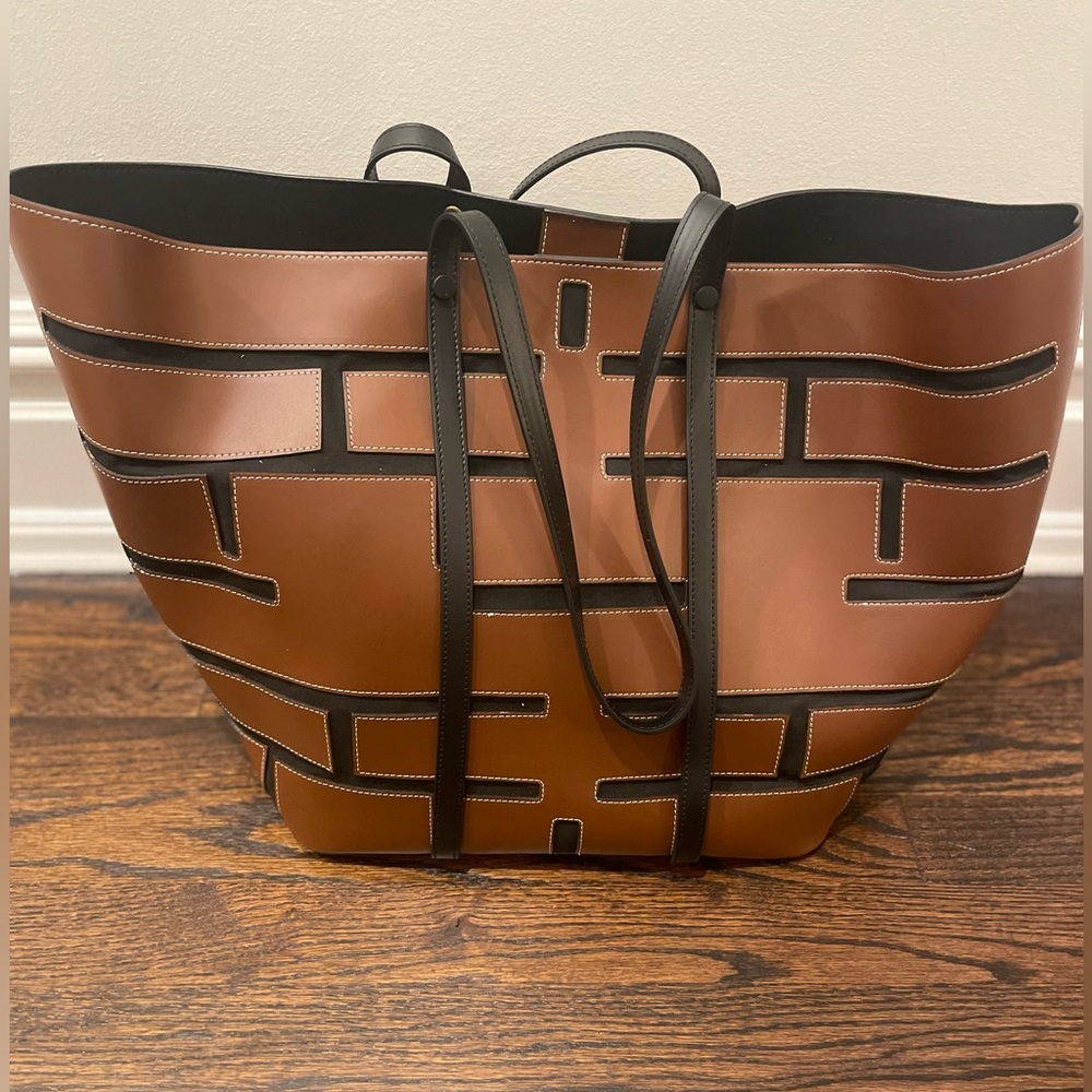 Frame double handle leather tote